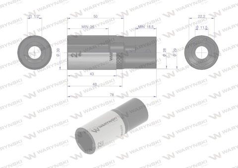 Nasadka sześciokątna 1/2". 22 mm. długa. CrV50BV30. DIN 3124. Waryński Nasadka sześciokątna 1/2". 22 mm. długa. CrV50BV30. DIN 3124. Waryński