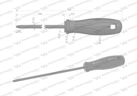 Wkrętak PH2 200 mm. stal SVCM. Waryński Wkrętak PH2 200 mm. stal SVCM. Waryński