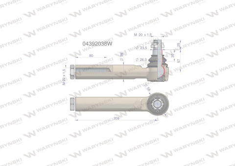 Przegub kierowniczy 209mm- M22x1,5 04392038, 04358286 WARYŃSKI Przegub kierowniczy 209mm- M22x1,5 04392038, 04358286 WARYŃSKI