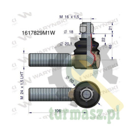 Przegub kierowniczy 106mm- M24x1,5 L 1617829M1 WARYŃSKI