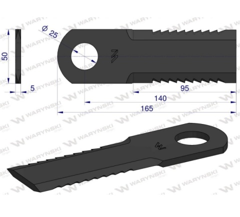 Nóż, obrotowy rozdrabniacz słomy sieczkarnia uzębiony 165x50x5mm otwór 25 zastosowanie DS175 WARYŃSKI, Waryński Nóż, obrotowy rozdrabniacz słomy sieczkarnia uzębiony 165x50x5mm otwór 25 zastosowanie DS175 WARYŃSKI, Waryński