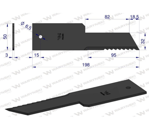 Nóż, stały rozdrabniacz słomy sieczkarnia 198x50x3mm otwór 6.5 zastosowanie Z59033 280910Z John Deere WARYŃSKI, Waryński Nóż, stały rozdrabniacz słomy sieczkarnia 198x50x3mm otwór 6.5 zastosowanie Z59033 280910Z John Deere WARYŃSKI, Waryński
