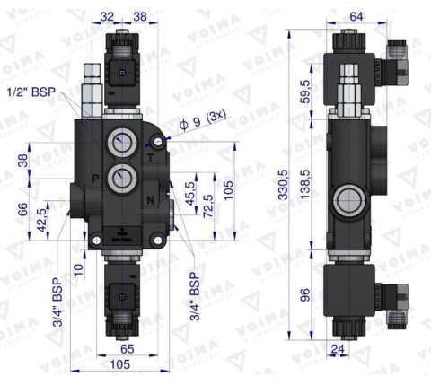 Rozdzielacz hydrauliczny 1-sekcyjny sterowany elektrycznie 12V 80L VOIMA Rozdzielacz hydrauliczny 1-sekcyjny sterowany elektrycznie 12V 80L VOIMA
