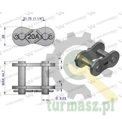 Zamek łańcucha wzmocniony Z20A-1 ANSI A 100 (R1 1.1/4) Waryński ( sprzedawane po 5 )