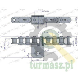 Łańcuch C08B (R1 1/2) przenośnika Kombajnu do Porzeczek 23 łopatek Waryński