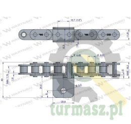 Łańcuch C08B (R1 1/2) przenośnika Kombajnu do Porzeczek 48 łopatek Waryński