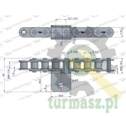 Łańcuch C08B (R1 1/2) przenośnika Kombajnu do Porzeczek 51 łopatek Waryński