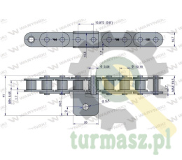 Łańcuch C10B (R1 5/8) przenośnika Kombajnu do Porzeczek 53 łopatek Waryński