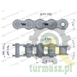 Łańcuch rolkowy 10B-1 (R1 5/8) Waryński ( sprzedawane po 25m )