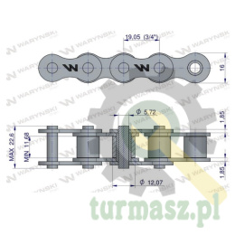 Łańcuch rolkowy 12B-1 (R1 3/4) Waryński ( sprzedawane po 20m )