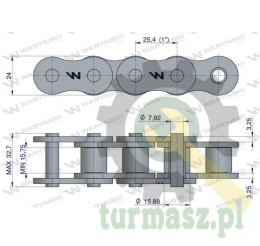 Łańcuch rolkowy 16A-1 ANSI A 80 (R1 1) Waryński ( sprzedawane po 10m )