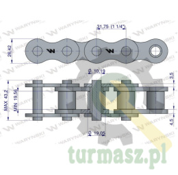 Łańcuch rolkowy 20B-1 (R1 1.1/4) 2.5 m Waryński