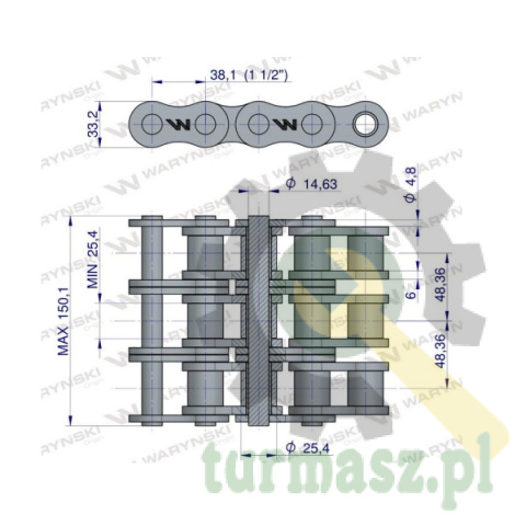 Łańcuch rolkowy 24B-3 (R3 1.1/2) 5 m Waryński