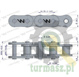 Łańcuch rolkowy wzmocniony 100SP (R1 1.1/4) 5m Waryński