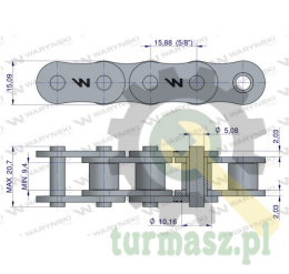 Łańcuch rolkowy wzmocniony 10A-1 ANSI A 50 (R1 5/8) 5m Waryński