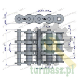 Łańcuch rolkowy wzmocniony 10A-3 ANSI A 50 (R3 5/8) 5 m Waryński