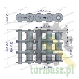 Łańcuch rolkowy wzmocniony 16A-3 ANSI A 80 (R3 1) 5 m Waryński