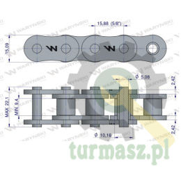 Łańcuch rolkowy wzmocniony przemysłowy 10AH-1 ANSI A 50H (R1 5/8) 2.5m Waryński