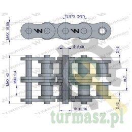 Łańcuch rolkowy wzmocniony przemysłowy 10AH-2 ANSI A 50H (R2 5/8) 5 m Waryński