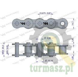 Łańcuch rolkowy wzmocniony przemysłowy 10BH-1 (R1 5/8) 2.5 m Waryński