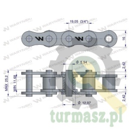Łańcuch rolkowy wzmocniony przemysłowy 12BH-1(R1 3/4) 2.5 m Waryński