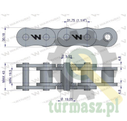 Łańcuch rolkowy wzmocniony przemysłowy 20AH-1 ANSI A 100H (R1 1.1/4) 2.5 m Waryński