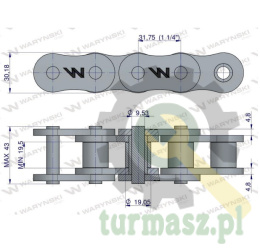 Łańcuch rolkowy wzmocniony przemysłowy 20AH-1 ANSI A 100H (R1 1.1/4) 5 m Waryński