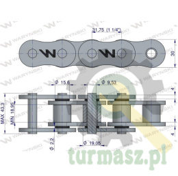 Łańcuch rolkowy z oringiem ANSI A 100 (R1 1.1/4) 5m Waryński
