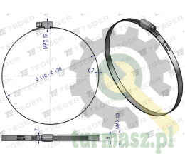 Opaska zaciskowa 110-130 ślimakowa (obejma W2 - stal nierdzewna) szerkość 9mm TEGER ( sprzedawane po 10 )