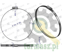 Opaska zaciskowa 130-150 ślimakowa (obejma W2 - stal nierdzewna) szerkość 9mm TEGER ( sprzedawane po 10 )