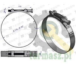 Opaska zaciskowa GBS 175-187 (obejma W2 - stal nierdzewna) szerkość 26mm TEGER ( sprzedawane po 5 )