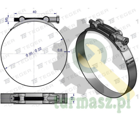 Opaska zaciskowa GBS 20-22 (obejma W2 - stal nierdzewna) szerkość 18mm TEGER ( sprzedawane po 10 )