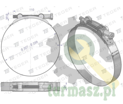 Opaska zaciskowa GBS 227-239 (obejma W2 - stal nierdzewna) szerkość 26mm TEGER ( sprzedawane po 5 )