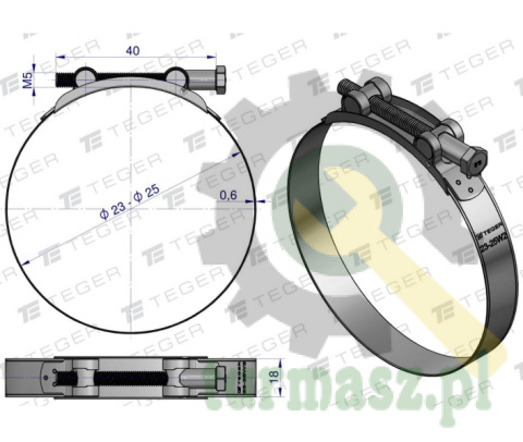 Opaska zaciskowa GBS 23-25 (obejma W2 - stal nierdzewna) szerkość 18mm TEGER ( sprzedawane po 10 )