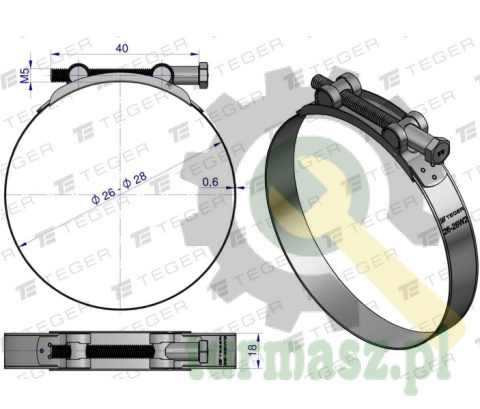 Opaska zaciskowa GBS 26-28 (obejma W2 - stal nierdzewna) szerkość 18mm TEGER ( sprzedawane po 10 )