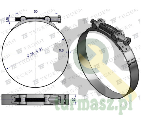 Opaska zaciskowa GBS 29-31 (obejma W2 - stal nierdzewna) szerkość 20mm TEGER ( sprzedawane po 10 )