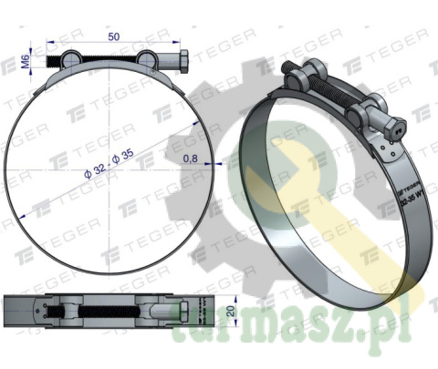 Opaska zaciskowa GBS 32-35 (obejma W1 - stal ocynkowana) szerkość 20mm TEGER ( sprzedawane po 10 )