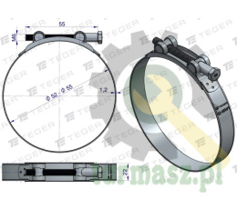 Opaska zaciskowa GBS 52-55 (obejma W1 - stal ocynkowana) szerkość 22mm TEGER ( sprzedawane po 10 )