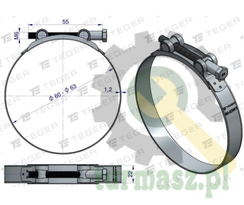 Opaska zaciskowa GBS 60-63 (obejma W1 - stal ocynkowana) szerkość 22mm TEGER ( sprzedawane po 10 )