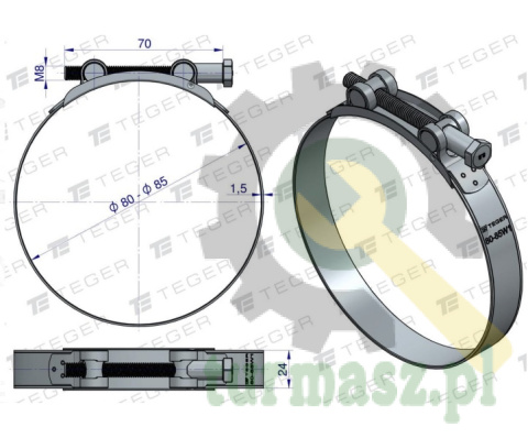 Opaska zaciskowa GBS 80-85 (obejma W1 - stal ocynkowana) szerkość 24mm TEGER ( sprzedawane po 5 )