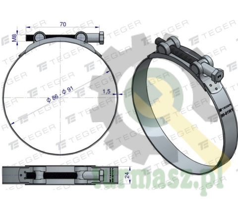 Opaska zaciskowa GBS 86-91 (obejma W1 - stal ocynkowana) szerkość 24mm TEGER ( sprzedawane po 5 )