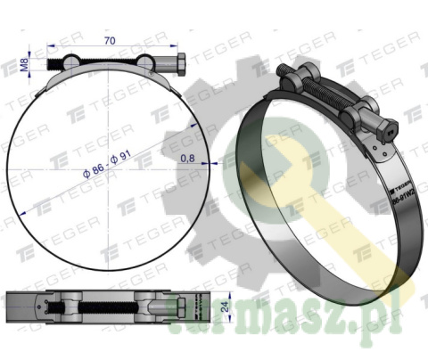 Opaska zaciskowa GBS 86-91 (obejma W2 - stal nierdzewna) szerkość 24mm TEGER ( sprzedawane po 5 )