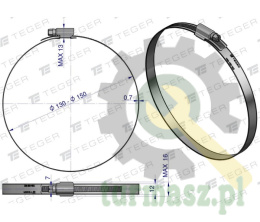 Opaska zaciskowa wzmocniona 130-150 ślimakowa (obejma W2 - stal nierdzewna) szerkość 12mm TEGER ( sprzedawane po 10 )