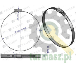 Opaska zaciskowa wzmocniona 150-170 ślimakowa (obejma W2 - stal nierdzewna) szerkość 12mm TEGER ( sprzedawane po 10 )