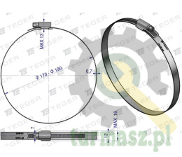 Opaska zaciskowa wzmocniona 170-190 ślimakowa (obejma W2 - stal nierdzewna) szerkość 12mm TEGER ( sprzedawane po 10 )