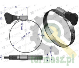 Opaska zaciskowa z pokrętłem 10-16 ślimakowa (obejma W2 - stal nierdzewna) szerkość 9mm (blister) TEGER ( sprzedawane po 15 )
