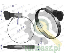 Opaska zaciskowa z pokrętłem 12-22 ślimakowa (obejma W2 - stal nierdzewna) szerkość 9mm TEGER ( sprzedawane po 50 )