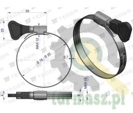 Opaska zaciskowa z pokrętłem 16-25 ślimakowa (obejma W2 - stal nierdzewna) szerkość 9mm (blister) TEGER ( sprzedawane po 15 )