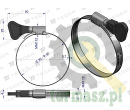 Opaska zaciskowa z pokrętłem 35-50 (32-50) ślimakowa (obejma W2 - stal nierdzewna) szerkość 9mm TEGER ( sprzedawane po 50 )