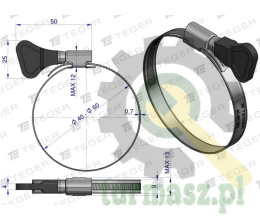 Opaska zaciskowa z pokrętłem 40-60 ślimakowa (obejma W2 - stal nierdzewna) szerkość 9mm TEGER ( sprzedawane po 50 )